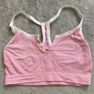 Pink Ribbed Bralette with White Trim
